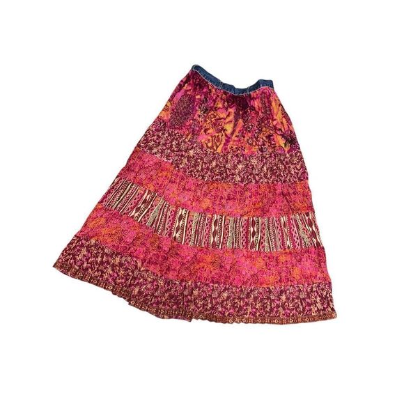 Vintage 90s ST. JOHN’S BAY PINK Multi Print Button Up Full Length MAXI Skirt  Si - Picture 4 of 9